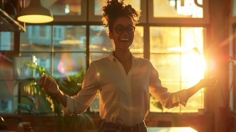 mulher com bem-estar na política de viagens e no ambiente trabalho