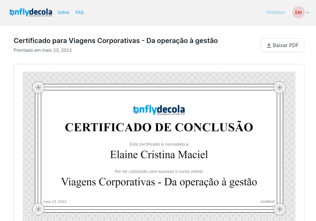 Certificado Onfly Decola