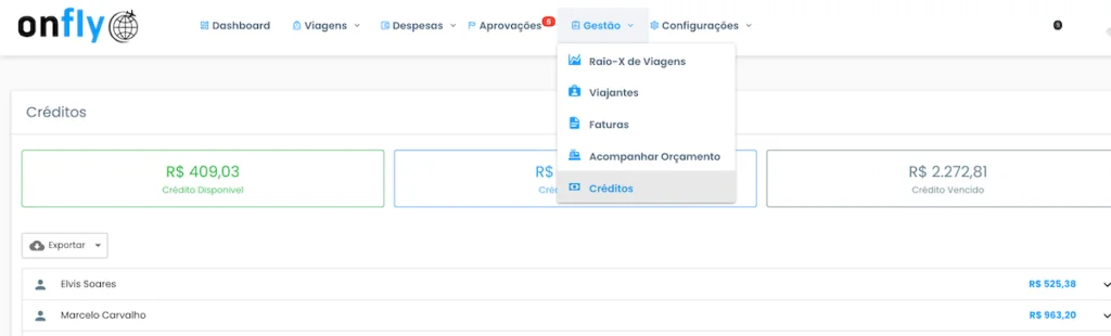 gestão de créditos onfly