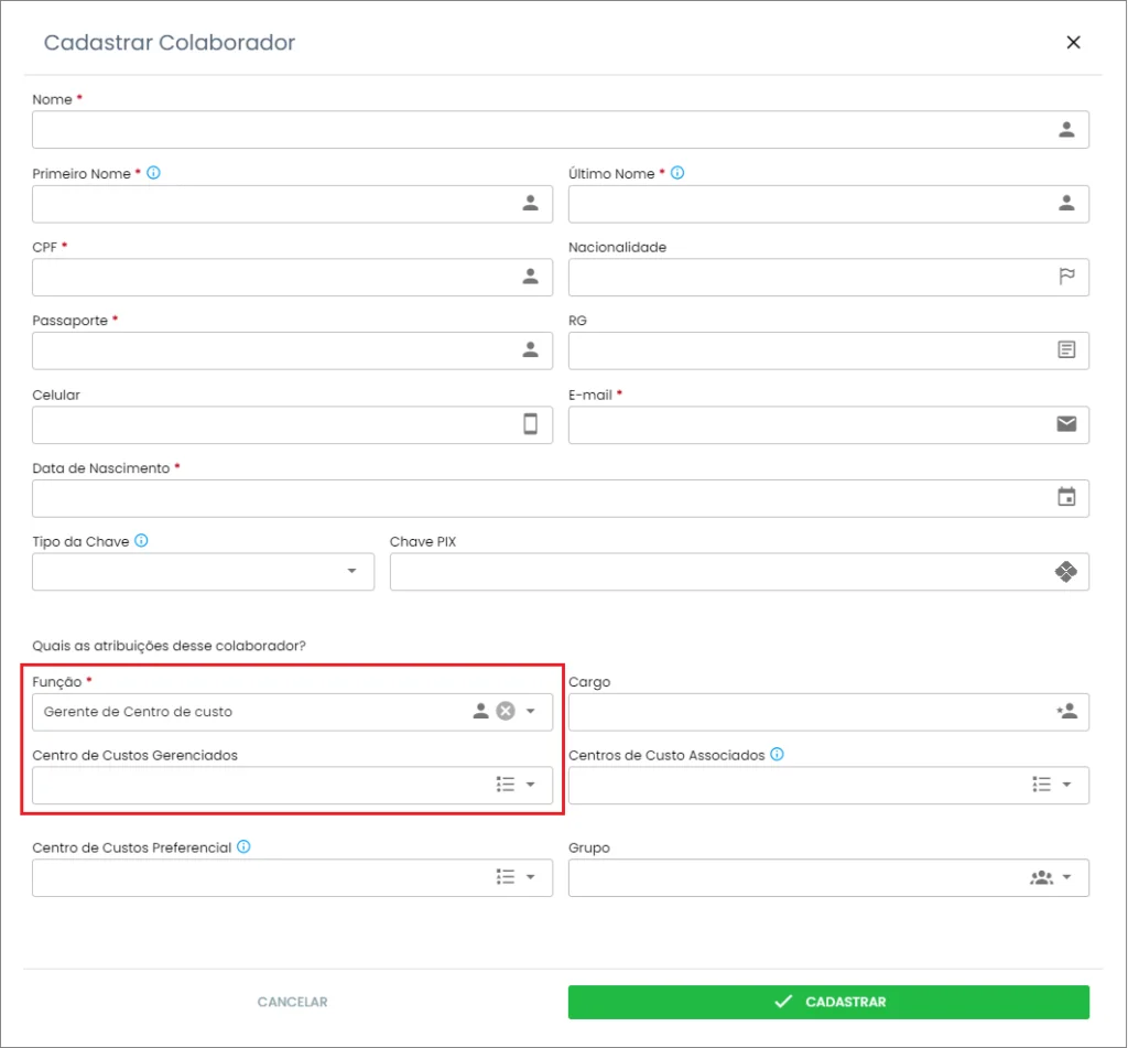 gestor de centro de custos