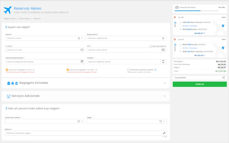 tela reservas OBT próprio Onfly