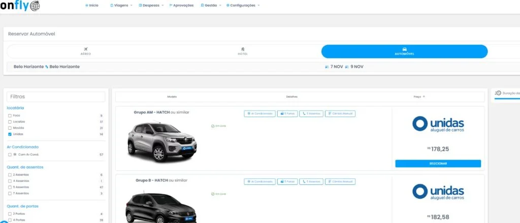 aluguel de carro Unidas