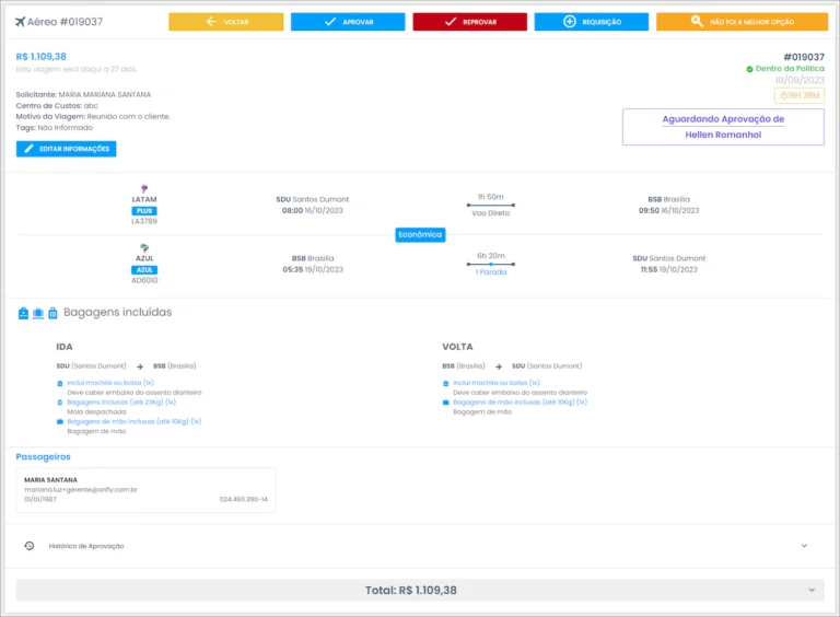 layout de reservas de voo onfly para eventos corporativos