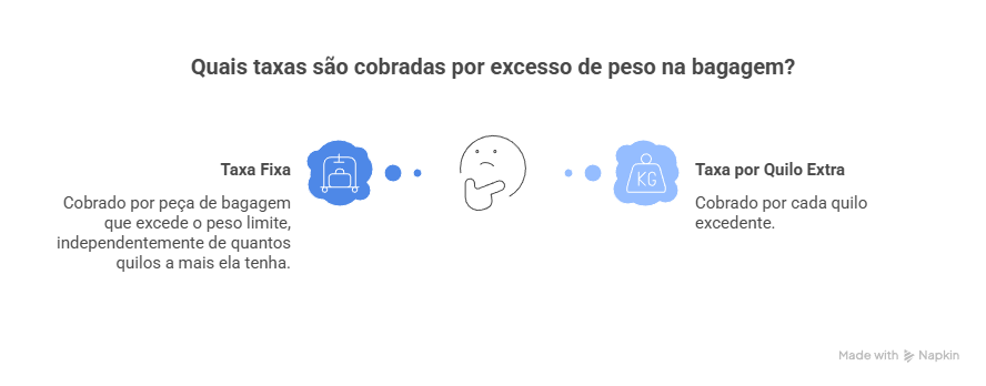 mapa mental sobre quais taxas são cobradas quando há excesso de peso na bagagem no aeroporto