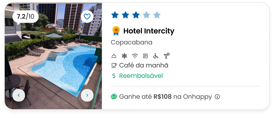 Card de hotel com benefício de cashback na Onhappy